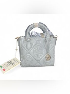 Valentino Orlandi Quilted Light Gray Mini Tote with Gold Charm